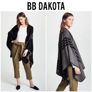 BB Dakota Striped Reversible Poncho Kimono Wrap Cardigan in Black/Dark Gray NWT
